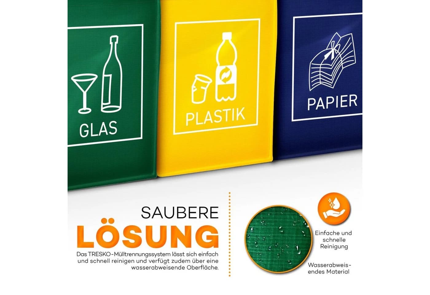 TRESKO Mülltrennsystem 3er Set Recycling Taschen