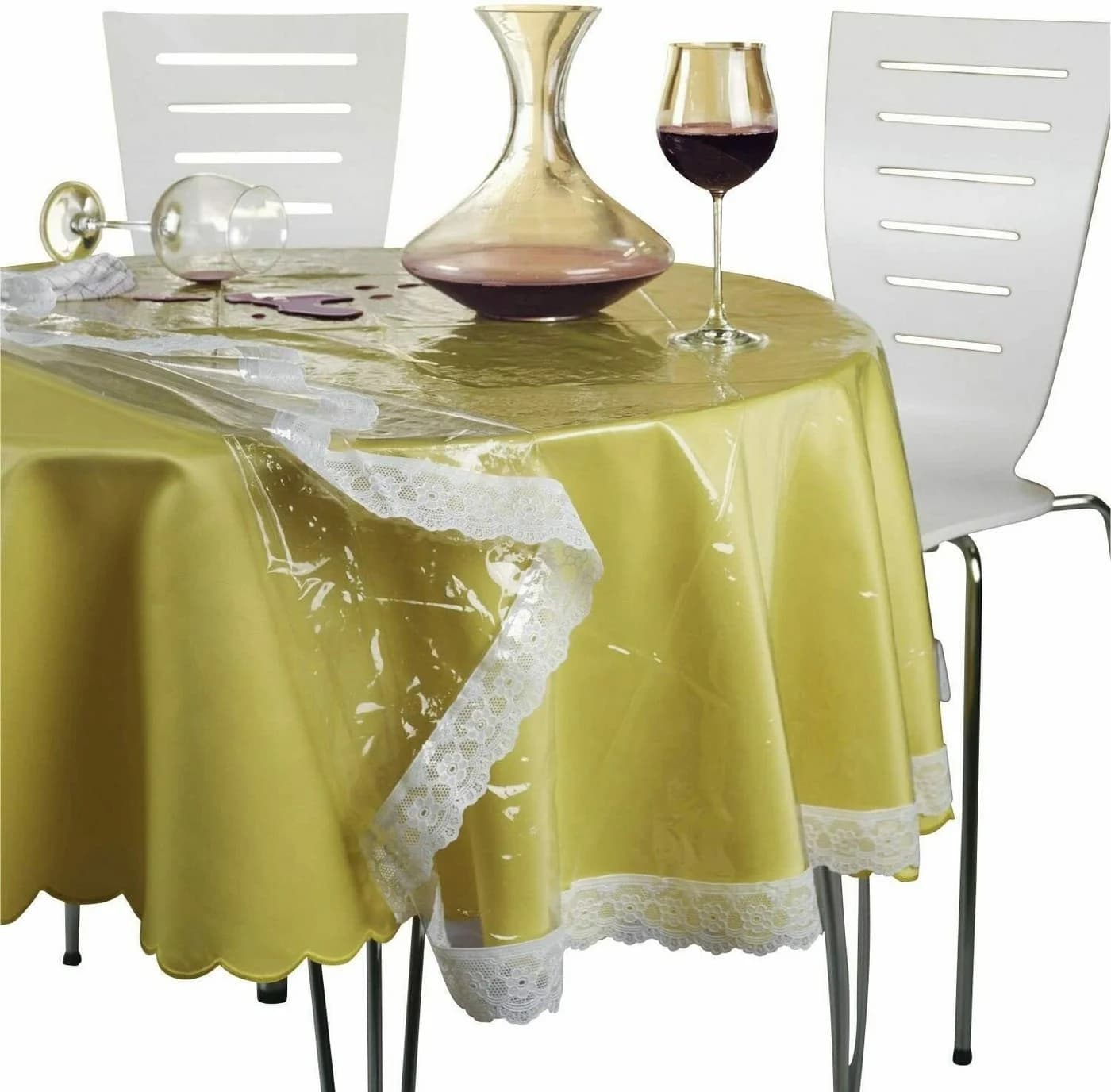 Peyer Syntex Transparente Tischdecke Schutzdecke mit weißer Spitze