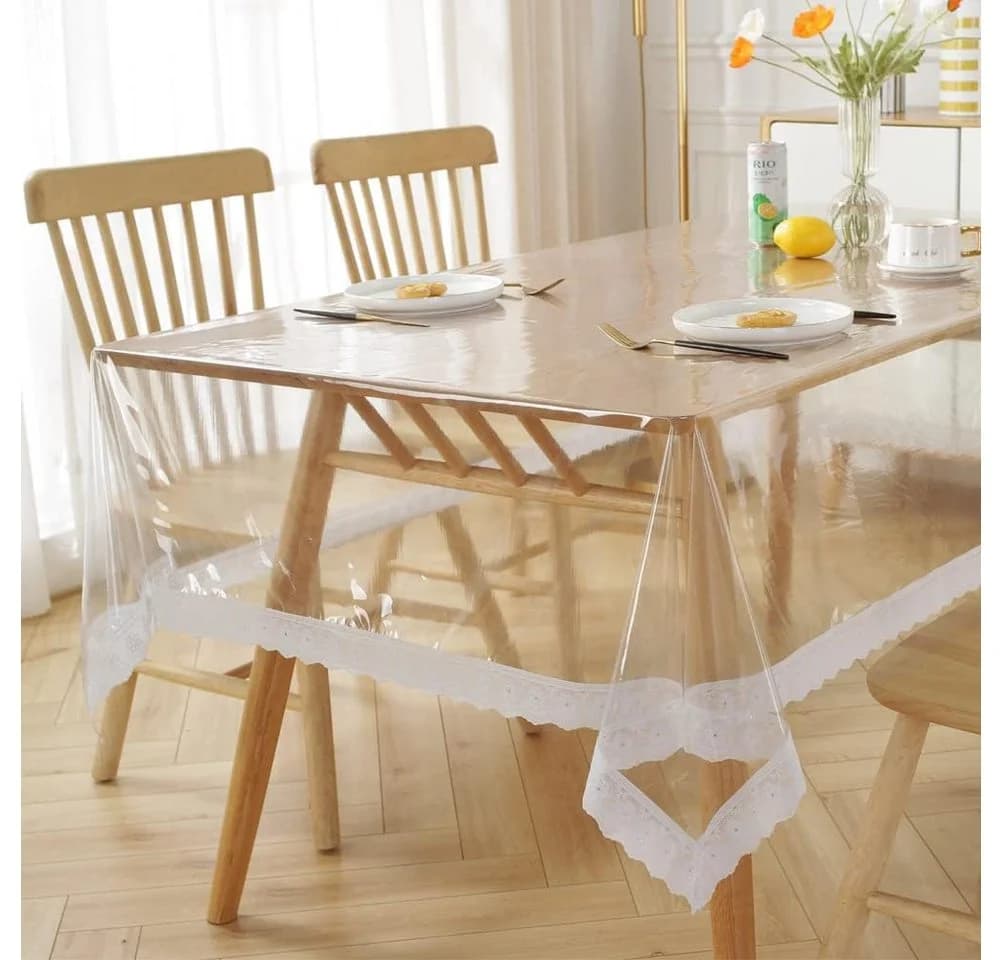 Emhelle Tischdecke Tischfolie Transparent mit Weißer Spitze - Bild 2