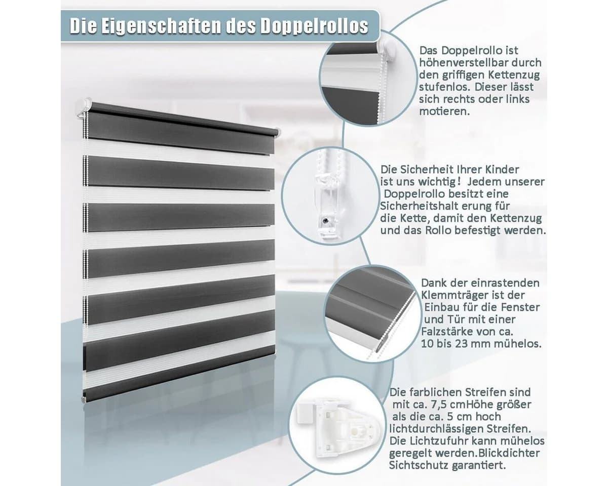 Doppelrollo Ohne Bohren Weiß/Beige/Anthrazit OUBO Klemmfix - Bild 5