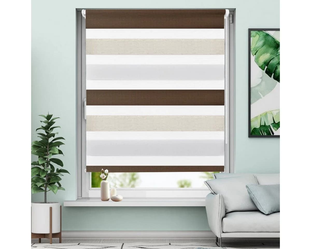 OUBO Doppelrollo ohne Bohren Weiß-Beige-Braun/Weiß-Grau-Anthrazit Klemmfix
