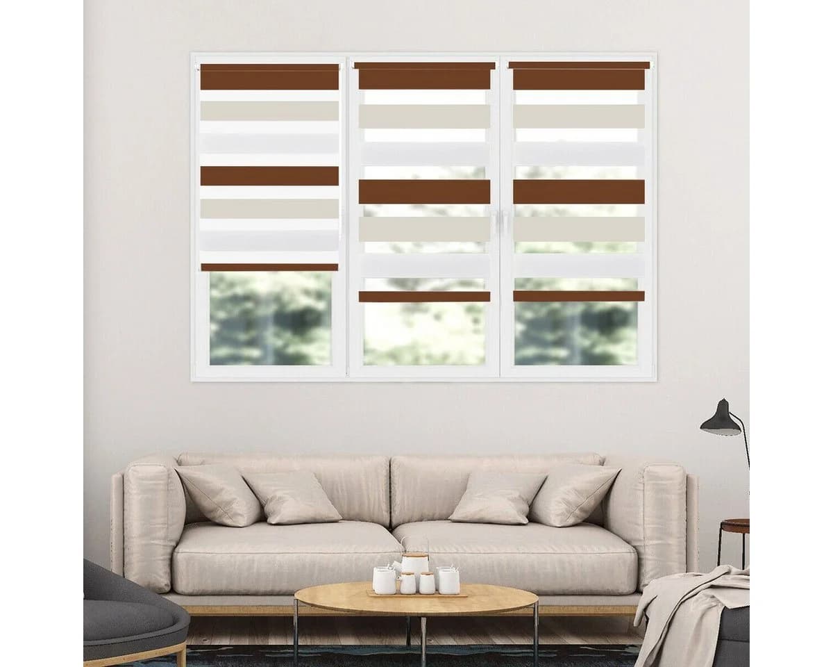 OUBO Doppelrollo ohne Bohren Weiß-Beige-Braun/Weiß-Grau-Anthrazit Klemmfix - Bild 5