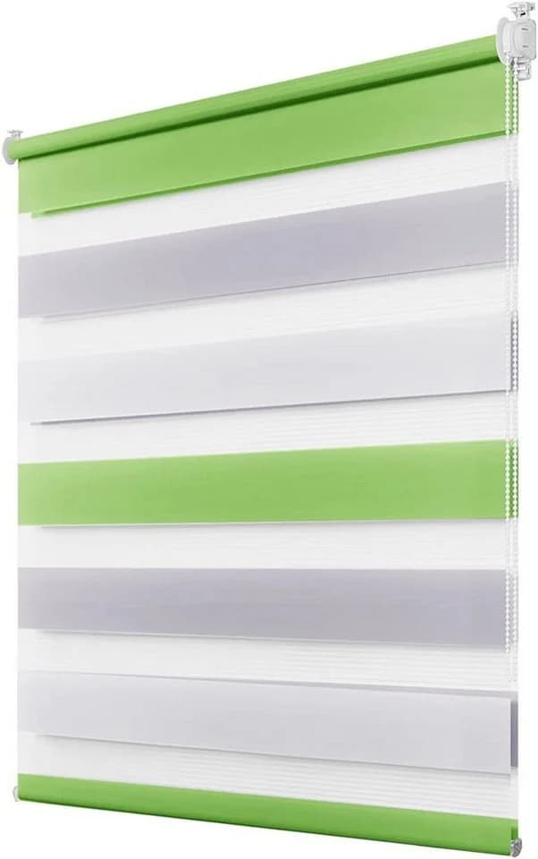 Doppelrollo Ohne Bohren, Grau/Grün/Grün-Grau-Weiß, OUBO, freihängend, verspannt, Klemmträger, Klemmfix, Lichtschutz - Bild 2