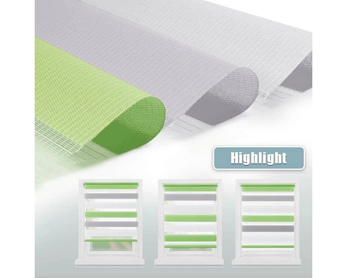 Doppelrollo Ohne Bohren, Grau/Grün/Grün-Grau-Weiß, OUBO, freihängend, verspannt, Klemmträger, Klemmfix, Lichtschutz - Bild 4