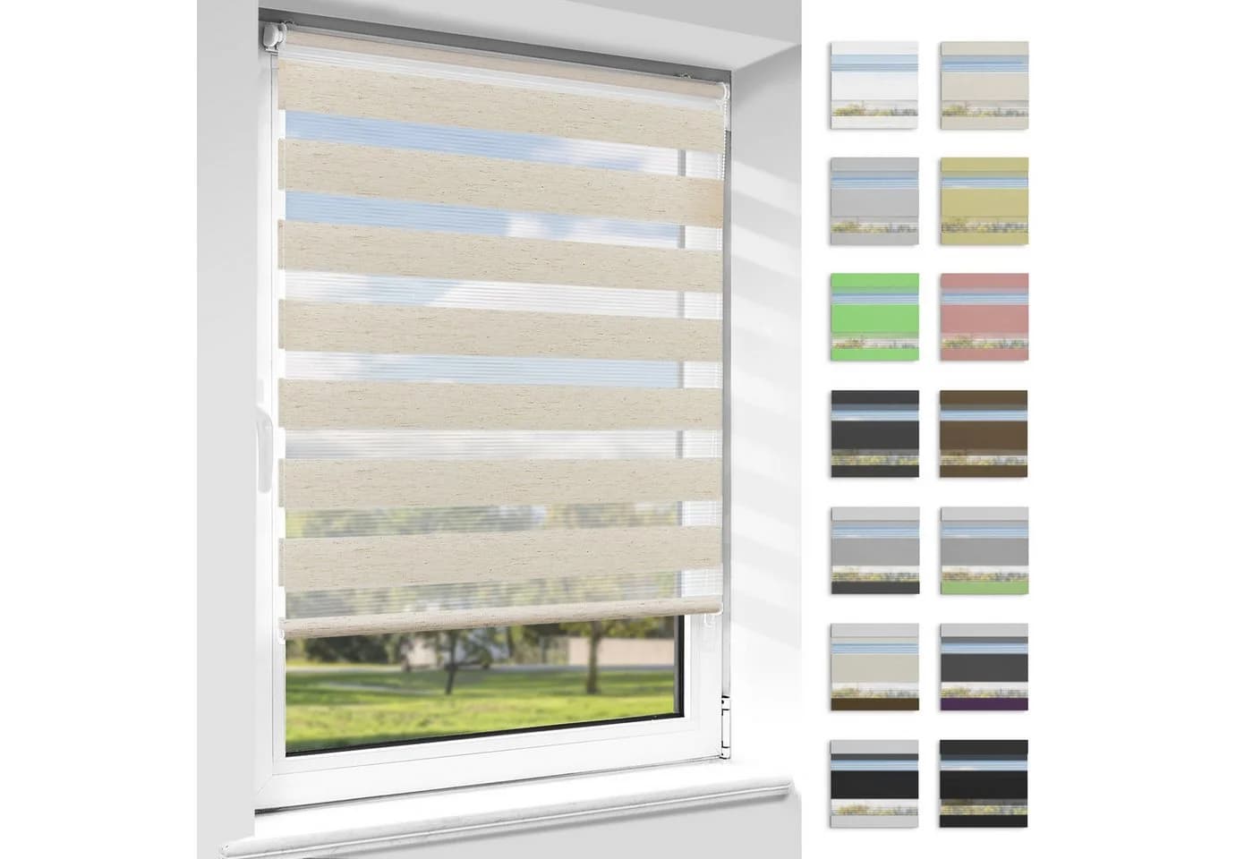 Doppelrollo Klemmfix ohne Bohren, Vkele, 230cm, Blickdicht Beige - Bild 2