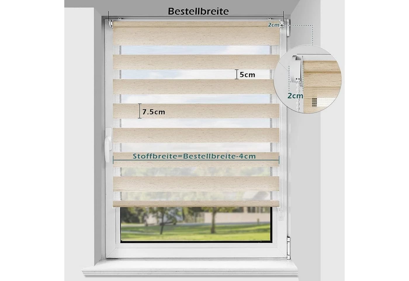 Doppelrollo Klemmfix ohne Bohren, Vkele, 230cm, Blickdicht Beige - Bild 5