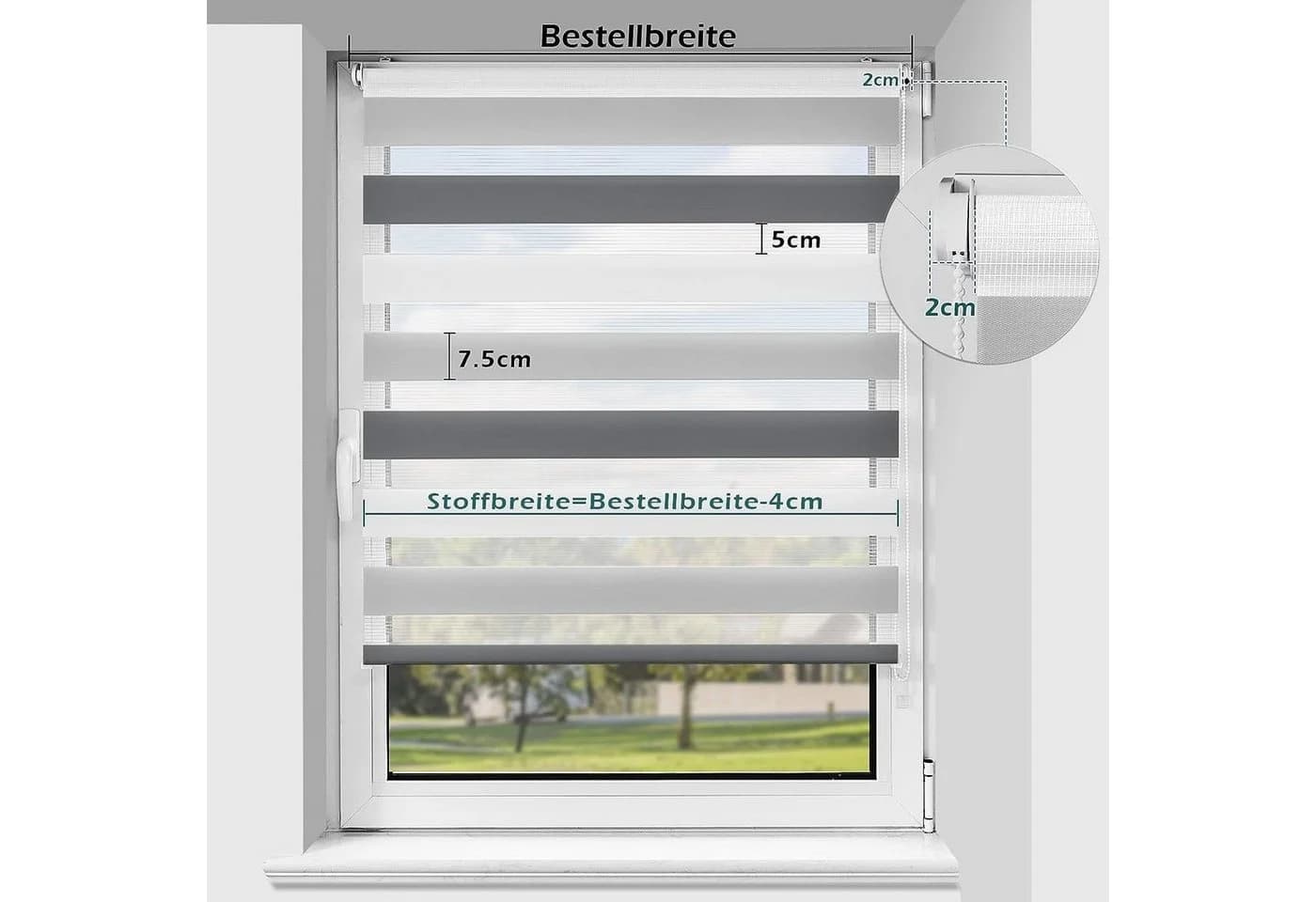 Doppelrollo Klemmfix ohne Bohren, Vkele, 230cm, Blickdicht - Bild 5