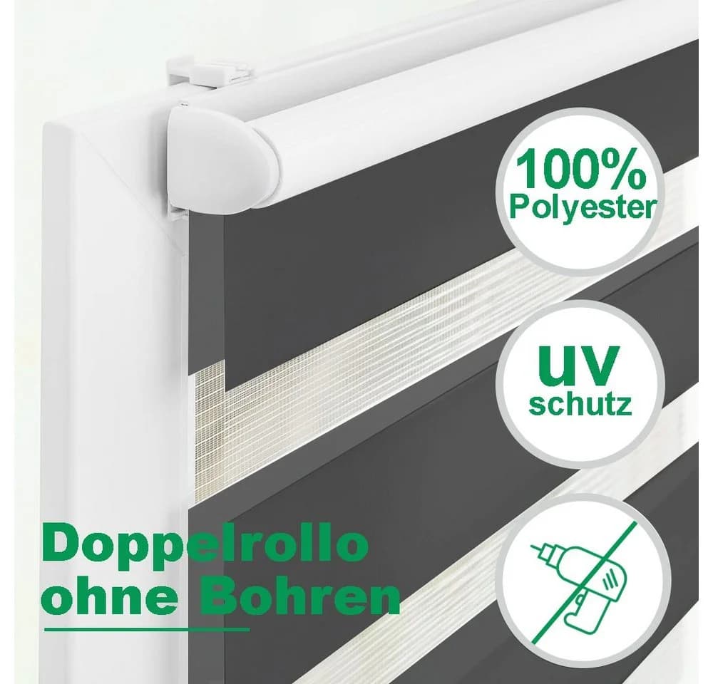 Doppelrollo Fensterrollos Ohne Bohren Vkele 200cm/230cm Sonnenschutz Verdunkelnd - Bild 4