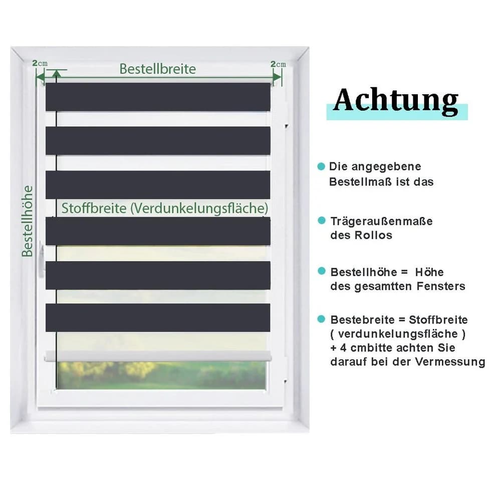 Doppelrollo Fensterrollos Ohne Bohren Vkele 200cm/230cm Sonnenschutz Verdunkelnd - Bild 5