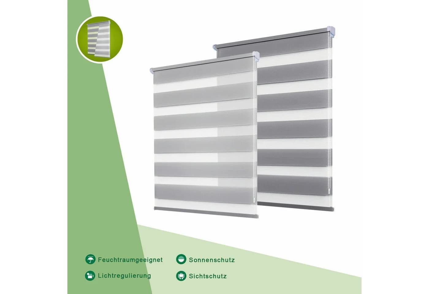 Vkele Doppelrollo Fensterrollo Grau Ohne Bohren Klemmfix