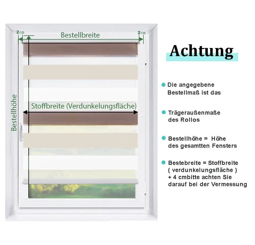 Doppelrollo Fensterrollos Ohne Bohren, Vkele, 130cm/160cm, Klemmfix, Klemmträger, Sonnenschutz, Lichtdurchlässig und Verdunkelnd - Bild 4