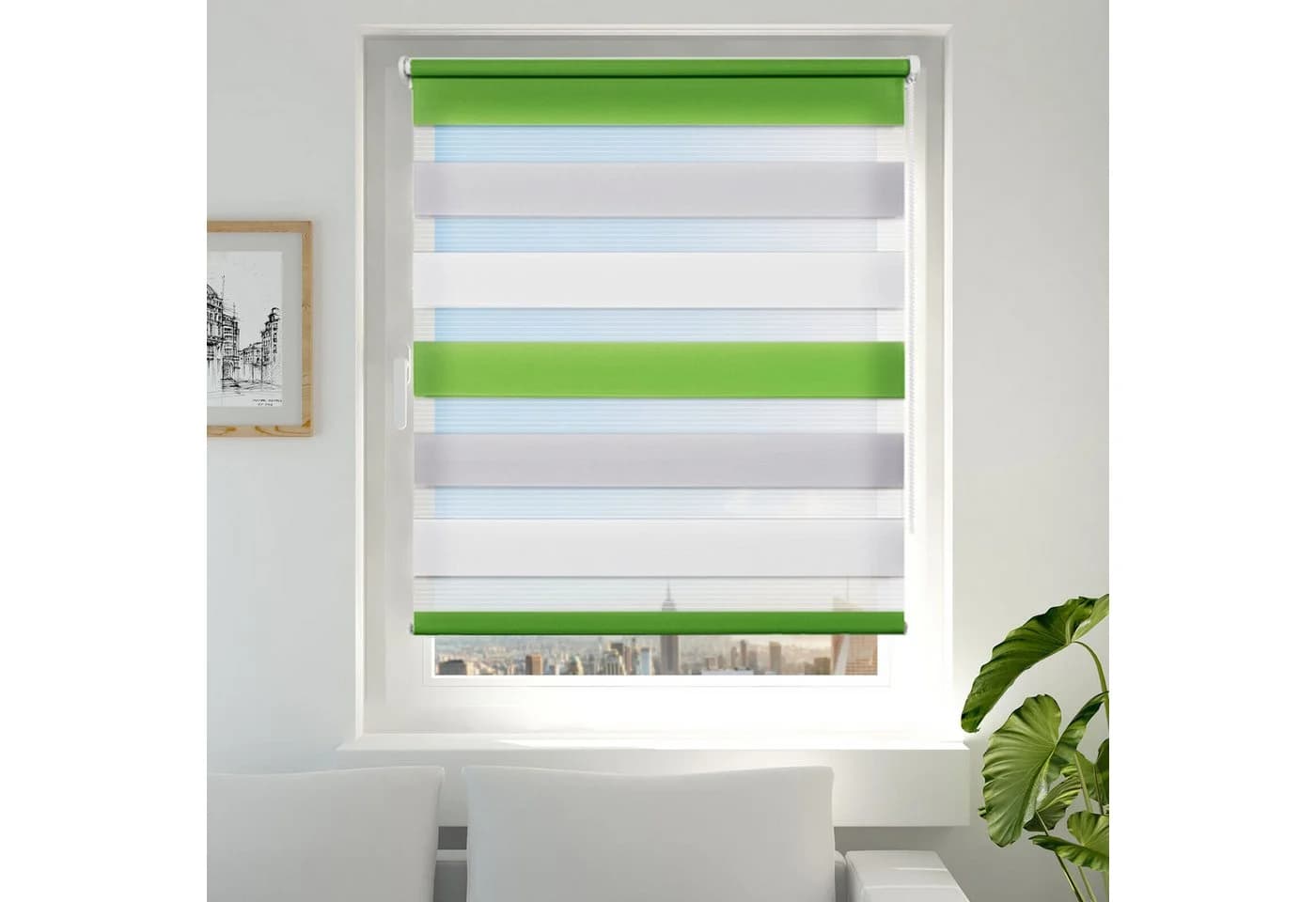 Vkele Doppelrollo Ohne Bohren 130cm/160cm Klemmfix Grün-Grau-Weiß - Bild 2