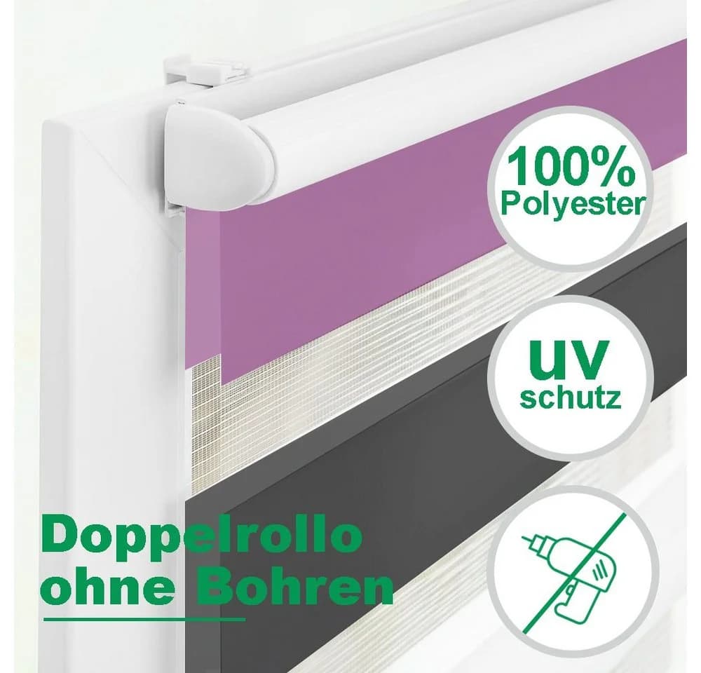 Doppelrollo Fensterrollos Ohne Bohren, Vkele, 130cm/160cm, Klemmfix, Klemmträger, Sonnenschutz, Lichtdurchlässig und Verdunkelnd - Bild 3