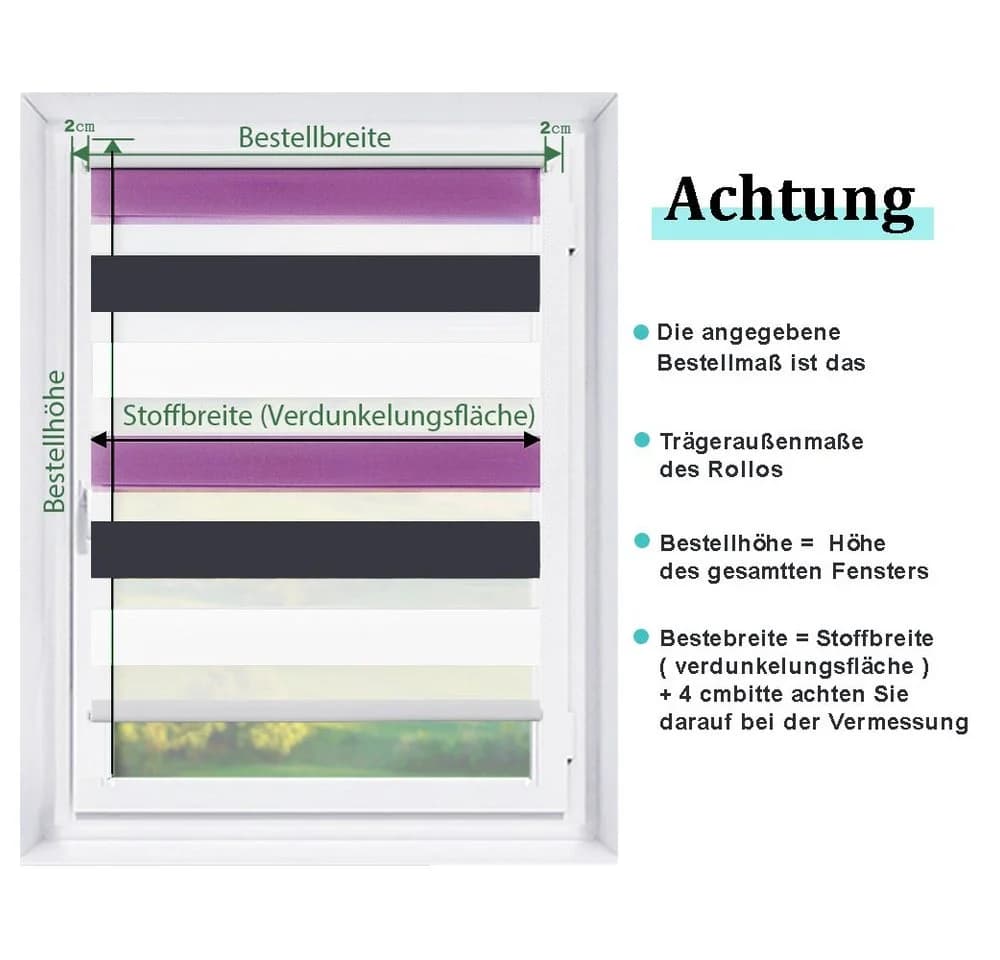Doppelrollo Fensterrollos Ohne Bohren, Vkele, 130cm/160cm, Klemmfix, Klemmträger, Sonnenschutz, Lichtdurchlässig und Verdunkelnd - Bild 4