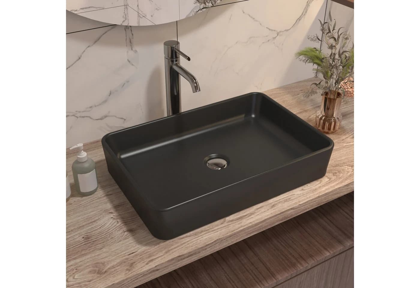 DeerValley Aufsatzwaschbecken Schwarz Rechteckig Keramik - Bild 2