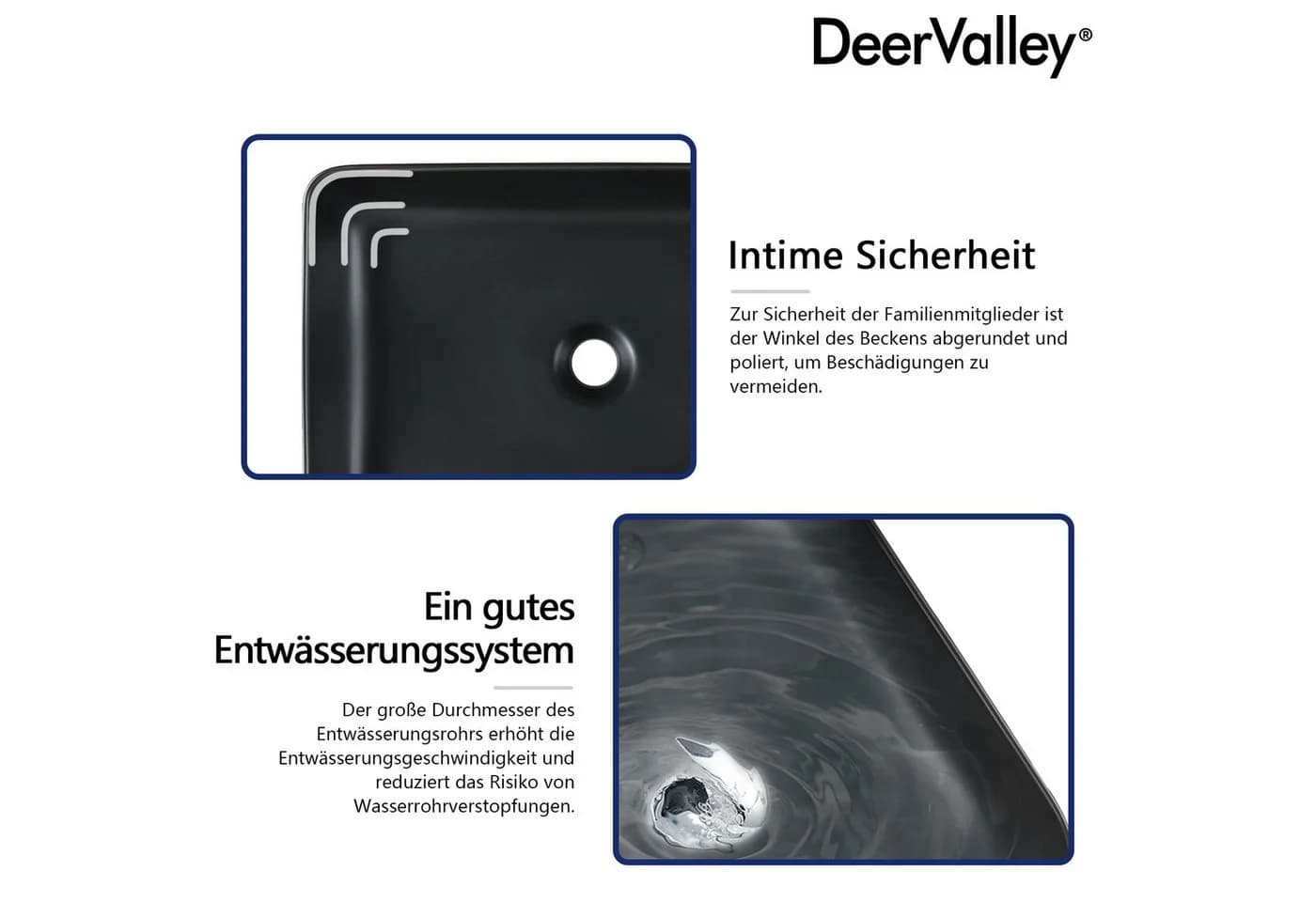 DeerValley Aufsatzwaschbecken Schwarz Rechteckig Keramik - Bild 4