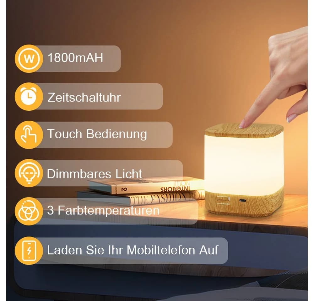 ZMH LED Tischleuchte Aufladbar mit 3 Farbtemperaturen & Timer - Bild 3