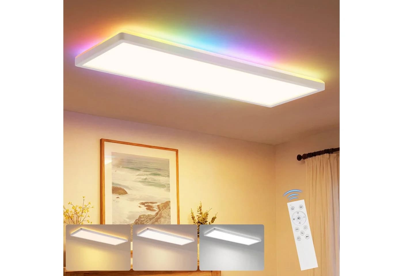ZMH LED Deckenleuchte Modern Rechteck 22 W RGB CCT dimmbar Fernbedienung - Bild 2