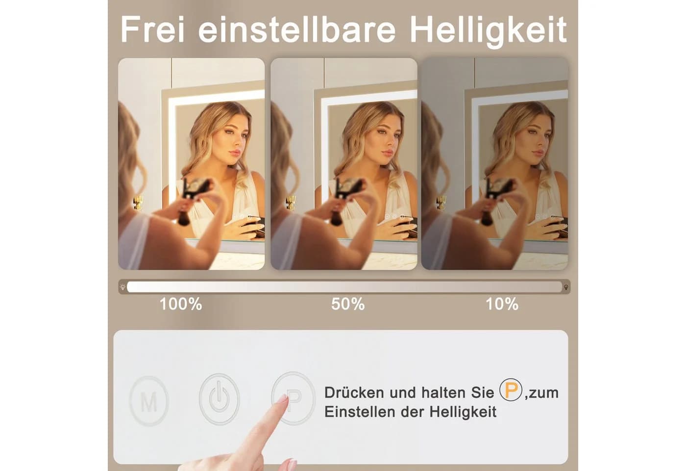 ZMH Schminkspiegel mit Beleuchtung Dimmbar 3 Farblichtmodi USB 5 Fächer Weiß - Bild 3