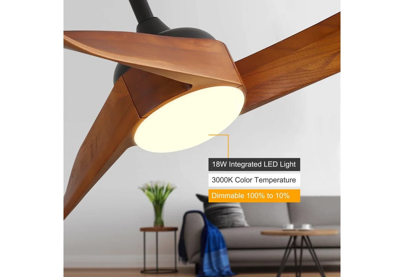 Rolipo Deckenventilator 132 cm mit LED Licht & Massivholzflügeln - Bild 5