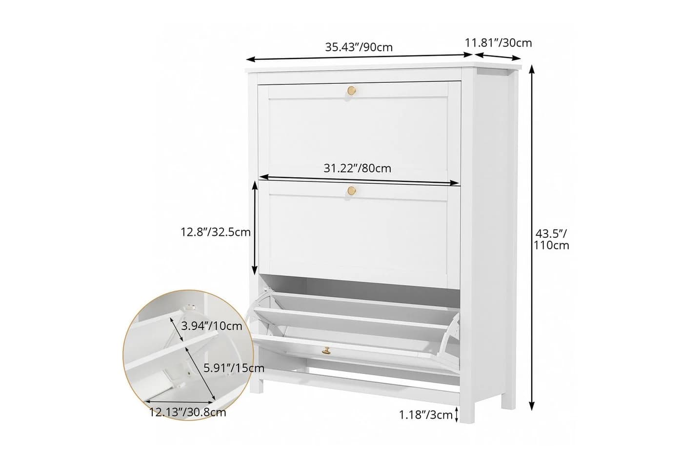 VOWNER Schuhschrank 3 Klappen 6 Fächer Weiß