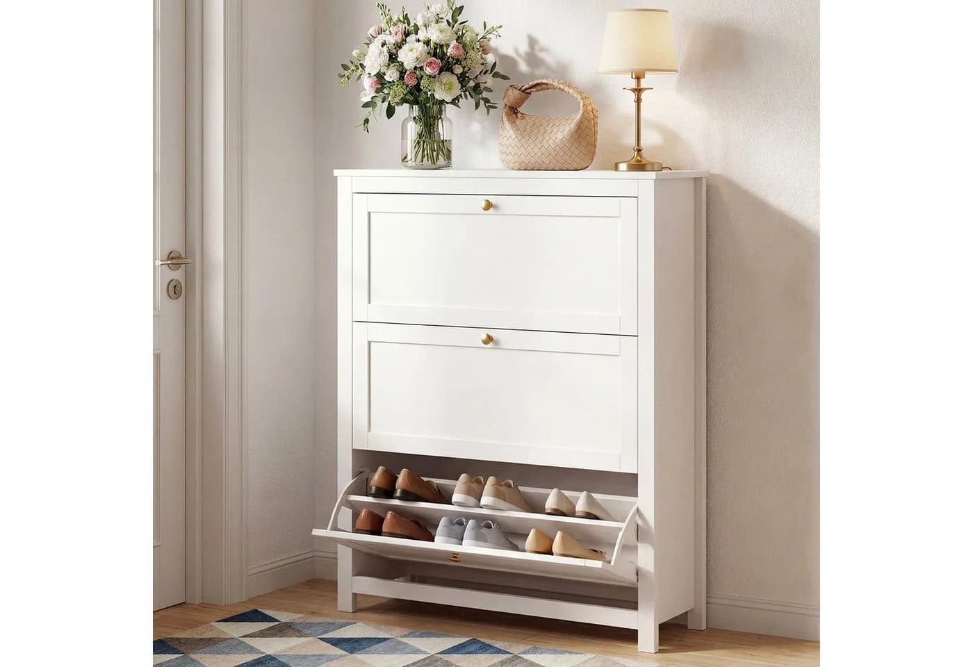 VOWNER Schuhschrank 3 Klappen 6 Fächer Weiß - Bild 2