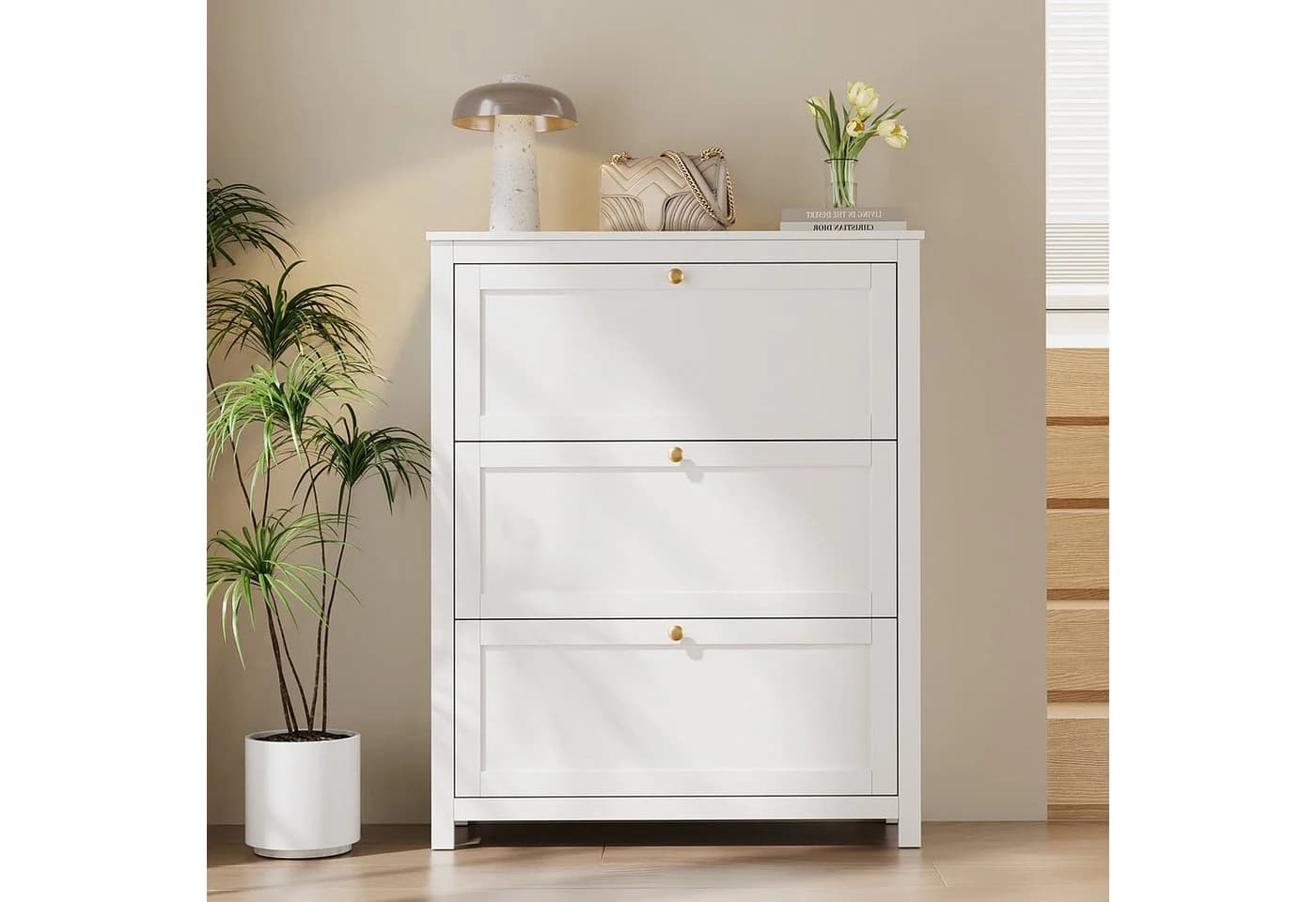 VOWNER Schuhschrank 3 Klappen 6 Fächer Weiß - Bild 3