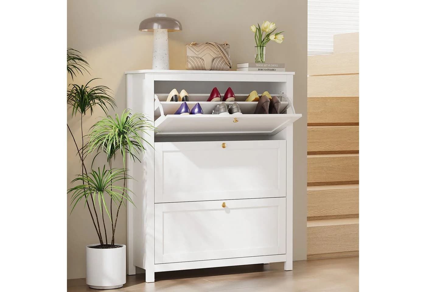 VOWNER Schuhschrank 3 Klappen 6 Fächer Weiß - Bild 4