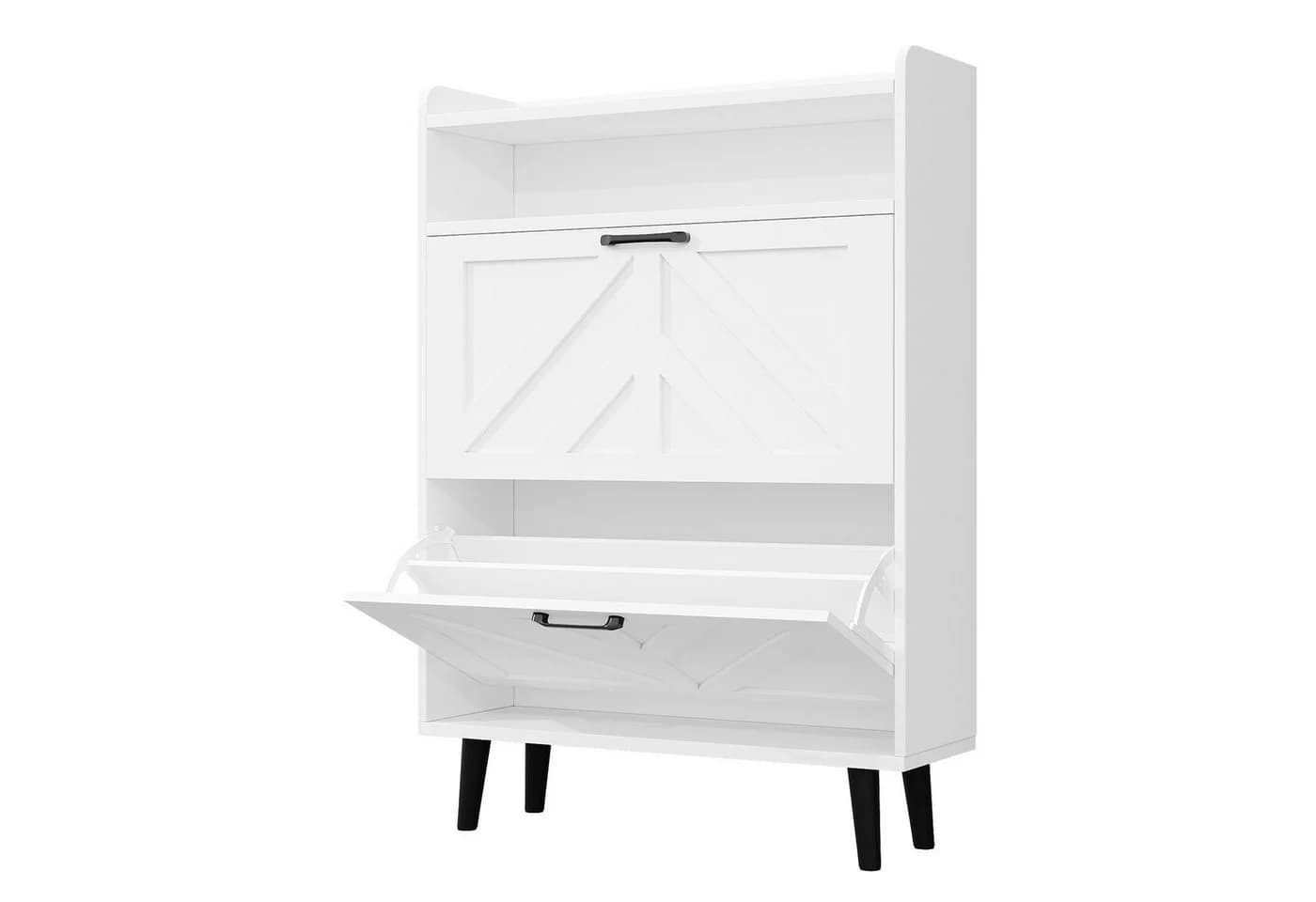 VOWNER Schuhschrank mit 2 Klappen, verstellbarem & abnehmbaren Regal, Holzbeinen, 75 x 24 x 113 cm, für Eingang/Flur - Bild 4