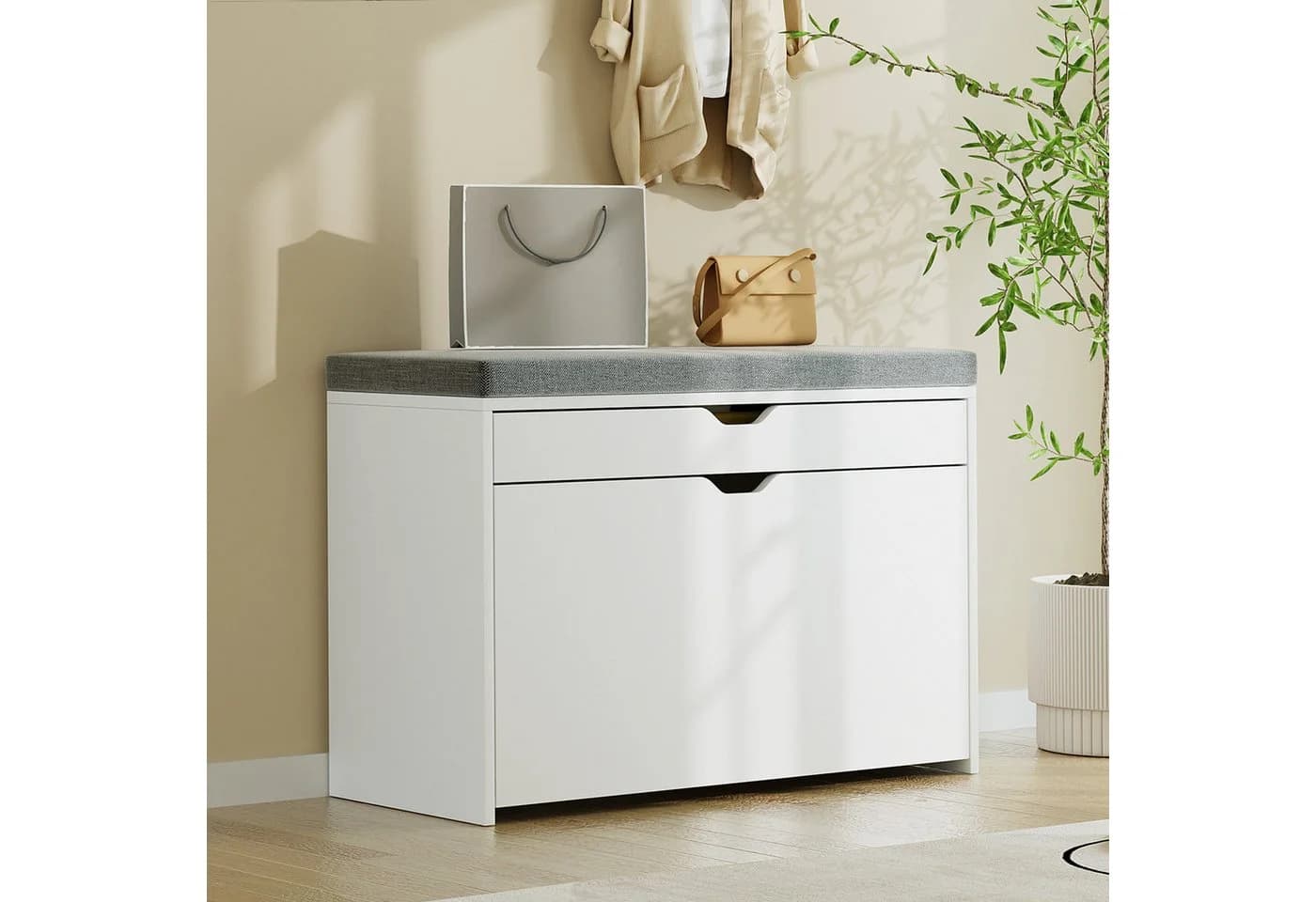 VOWNER Schuhschrank mit Klappen Weiß 3 Ebenen 81x31x55 cm - Bild 2