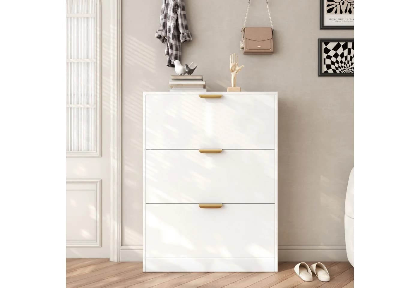 VOWNER Schuhschrank, 3 Klappen, 6 Fächer, verstellbare Ablage, 80 x 24 x 107 cm - Bild 5