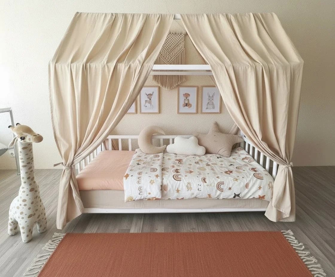 Baby Fancyroom Betthimmel Beige Musselin Hausbett Kinderbett 320cm 360cm Montessori - Bild 2