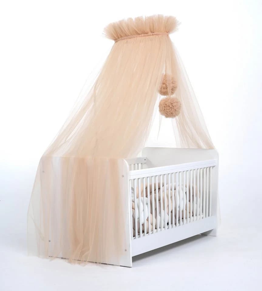 Baby Fancyroom Betthimmel Tüll 165cm mit 2 Bommeln