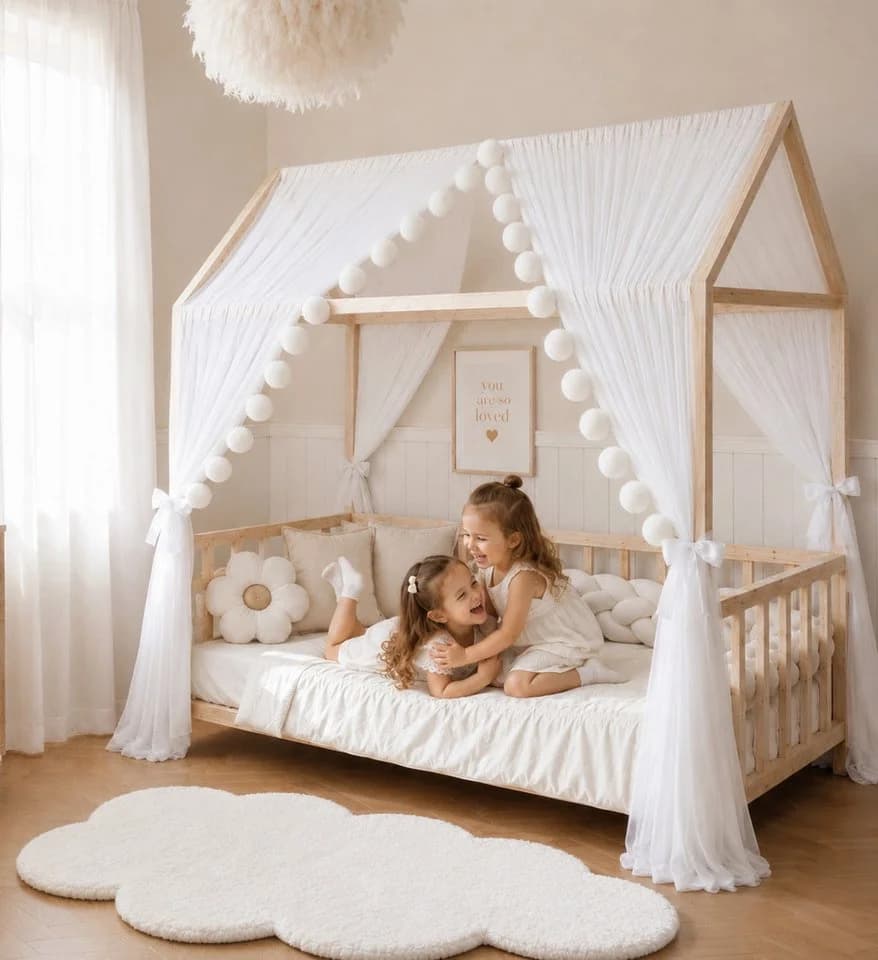 Baby Fancyroom Betthimmel Tüll Hausbett Kinderbett 2 Stück 340cm 380cm Montessori - Bild 2