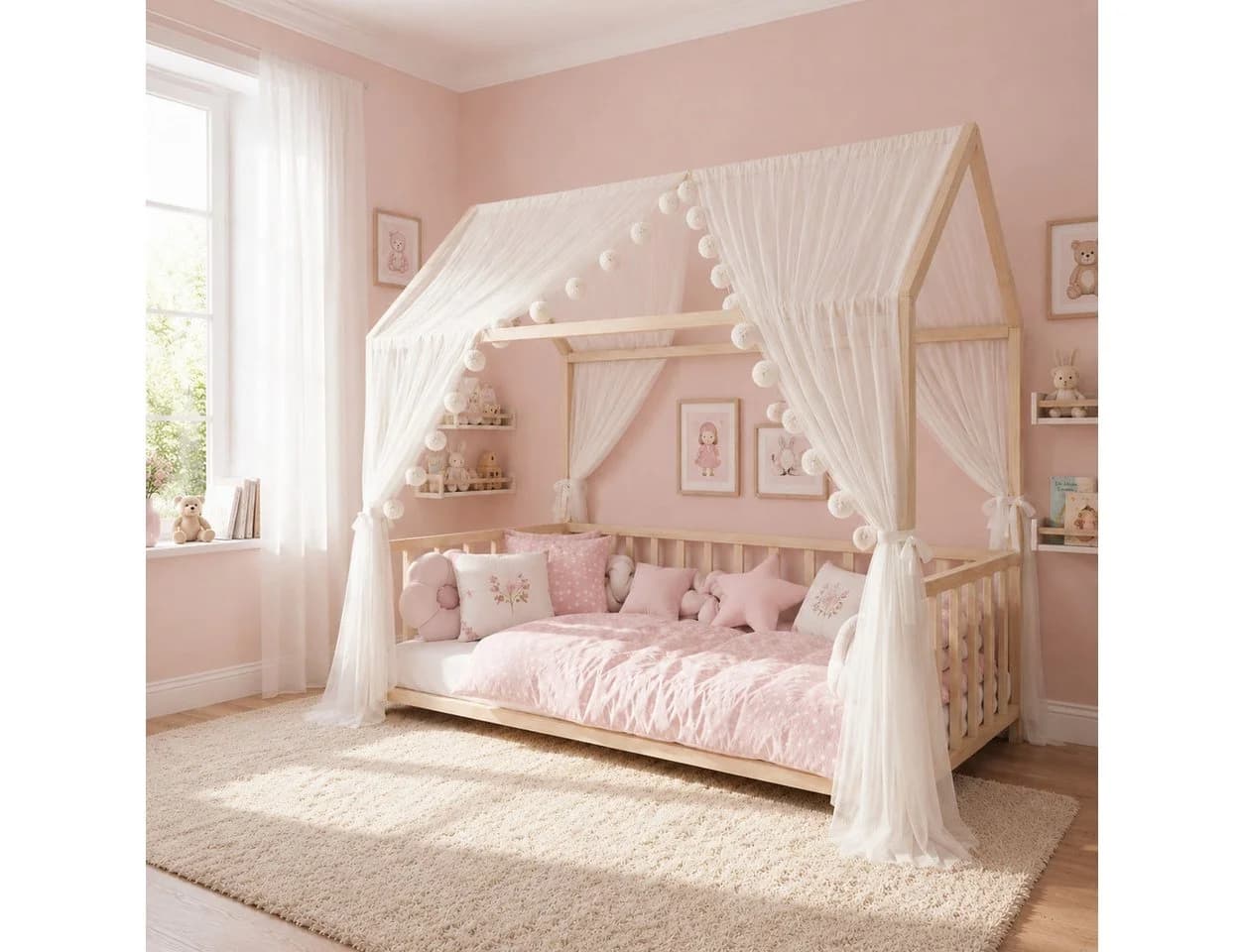 Baby Fancyroom Betthimmel Tüll Hausbett Kinderbett 2 Stück 340cm 380cm Montessori - Bild 5