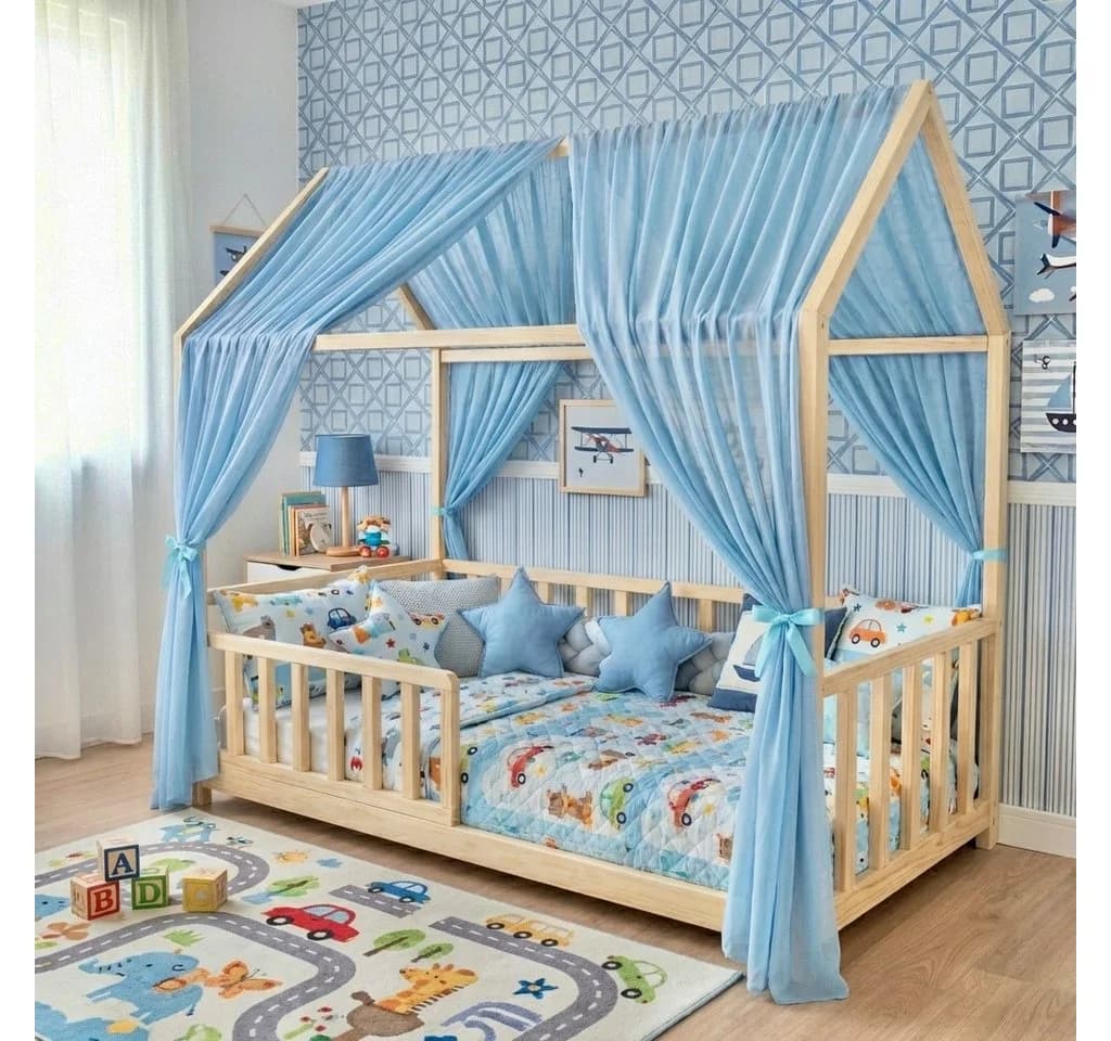 Baby Fancyroom Betthimmel Tüll Set mit Pomponkette - Bild 2