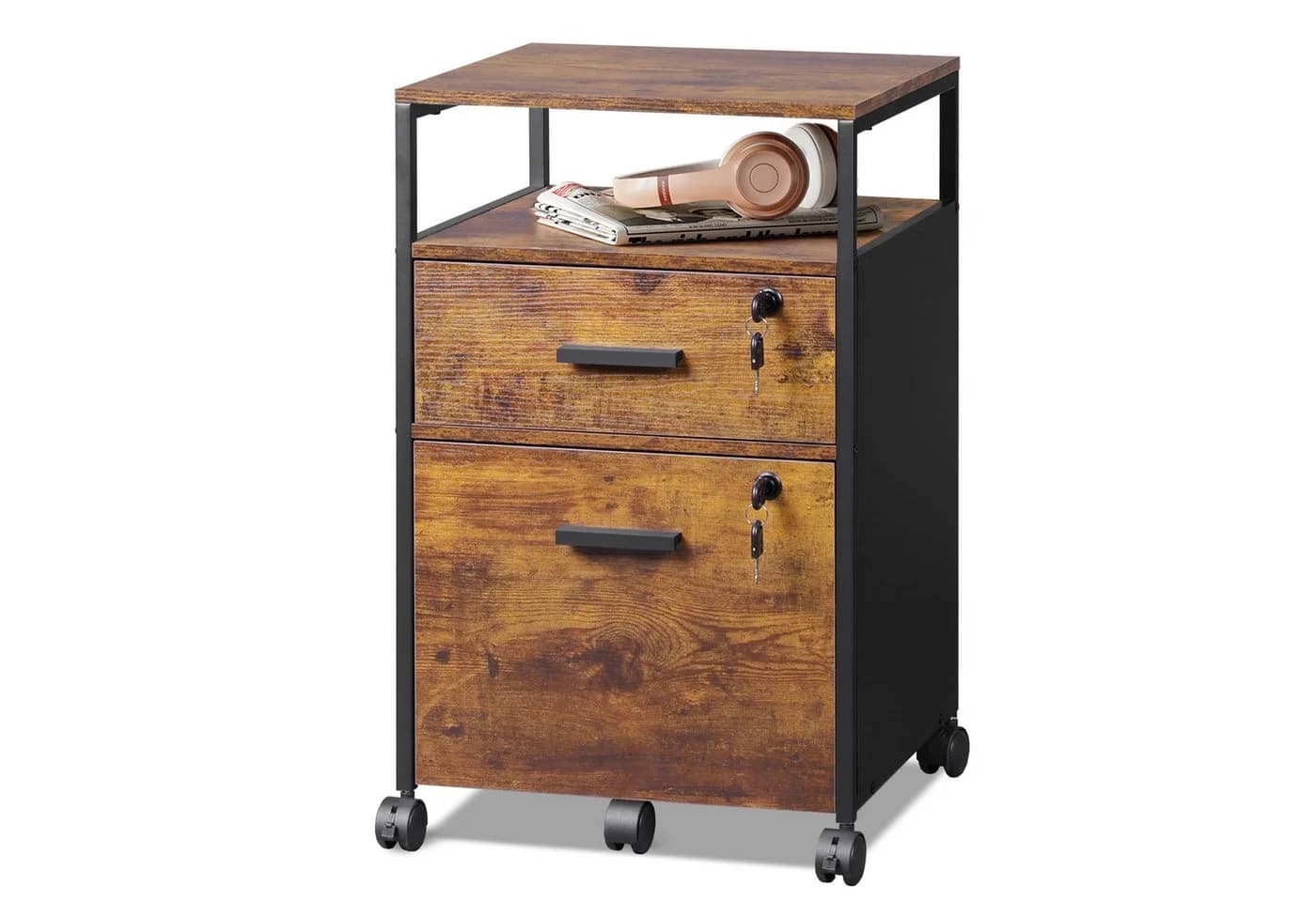 DEVAISE Aktenschrank Rollcontainer Retro Braun mit 2 Schubladen - Bild 2