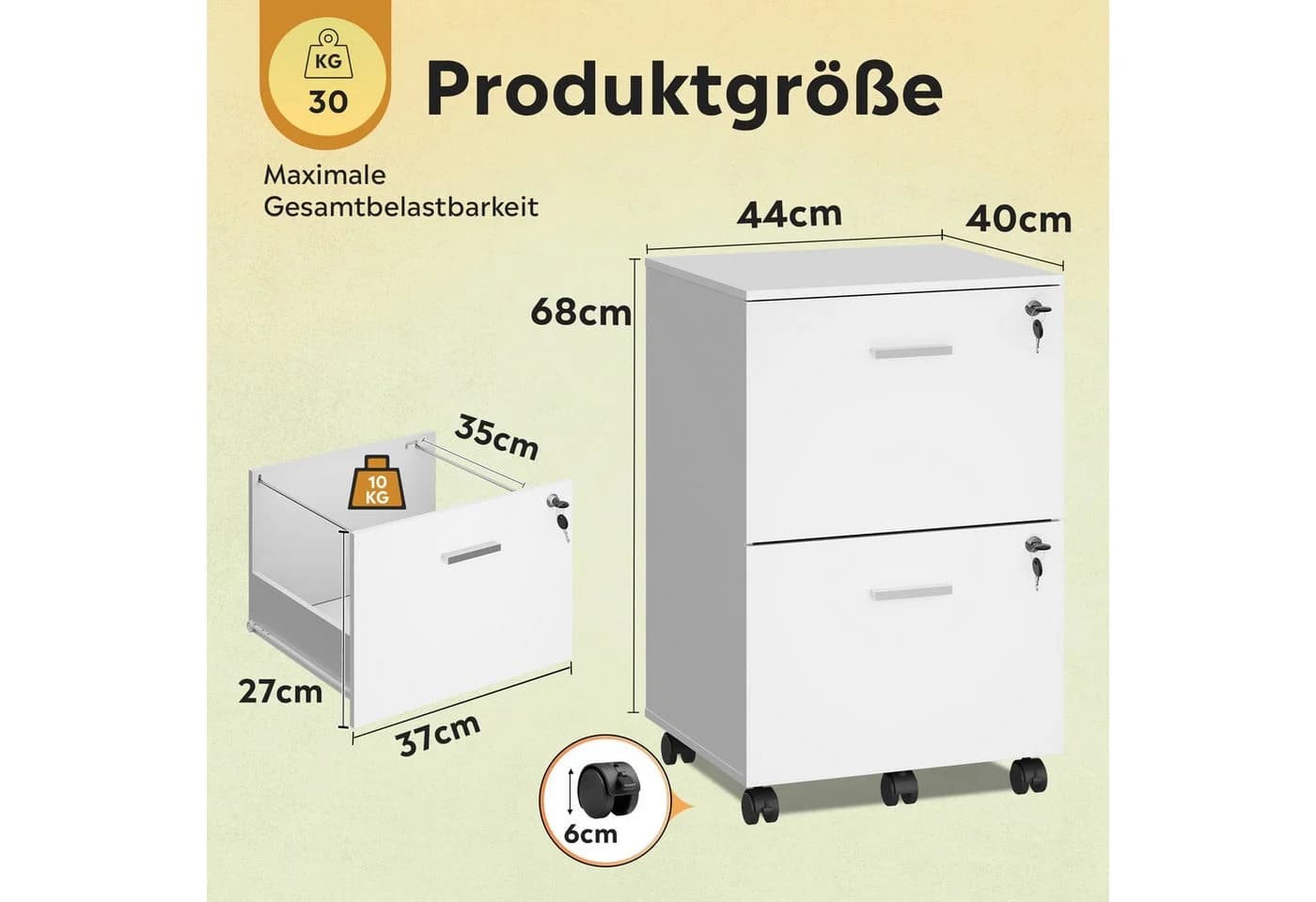 DEVAISE Rollcontainer mit Schubladen weiß abschließbar - Bild 3