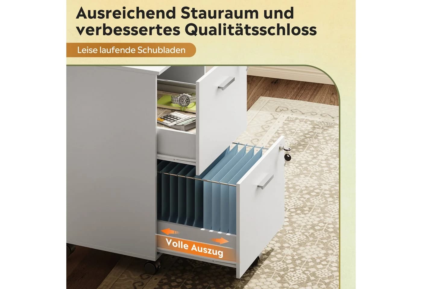 DEVAISE Rollcontainer mit Schubladen weiß abschließbar - Bild 4