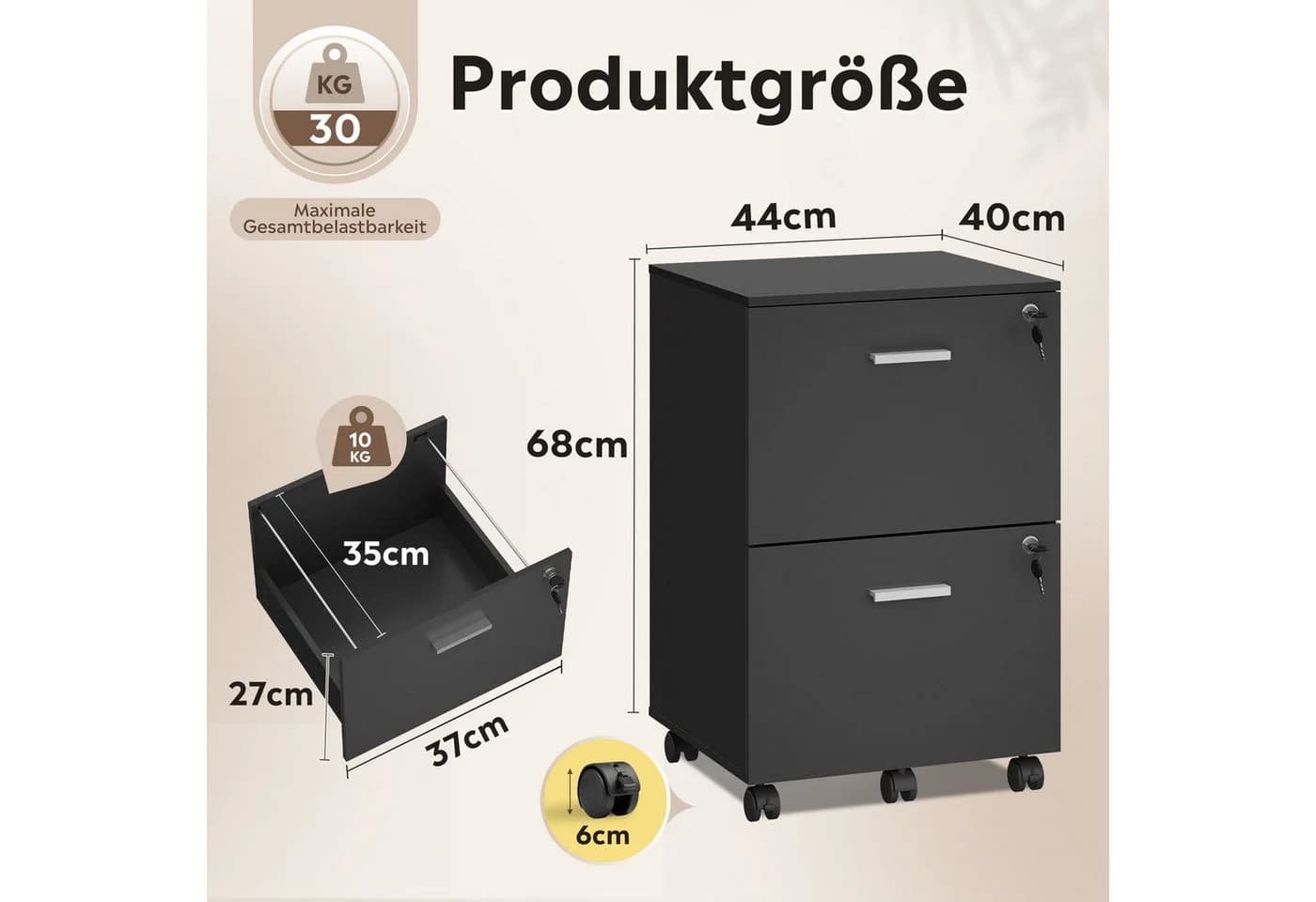 DEVAISE Rollcontainer mit Schubladen Schwarz Weiß - Bild 3