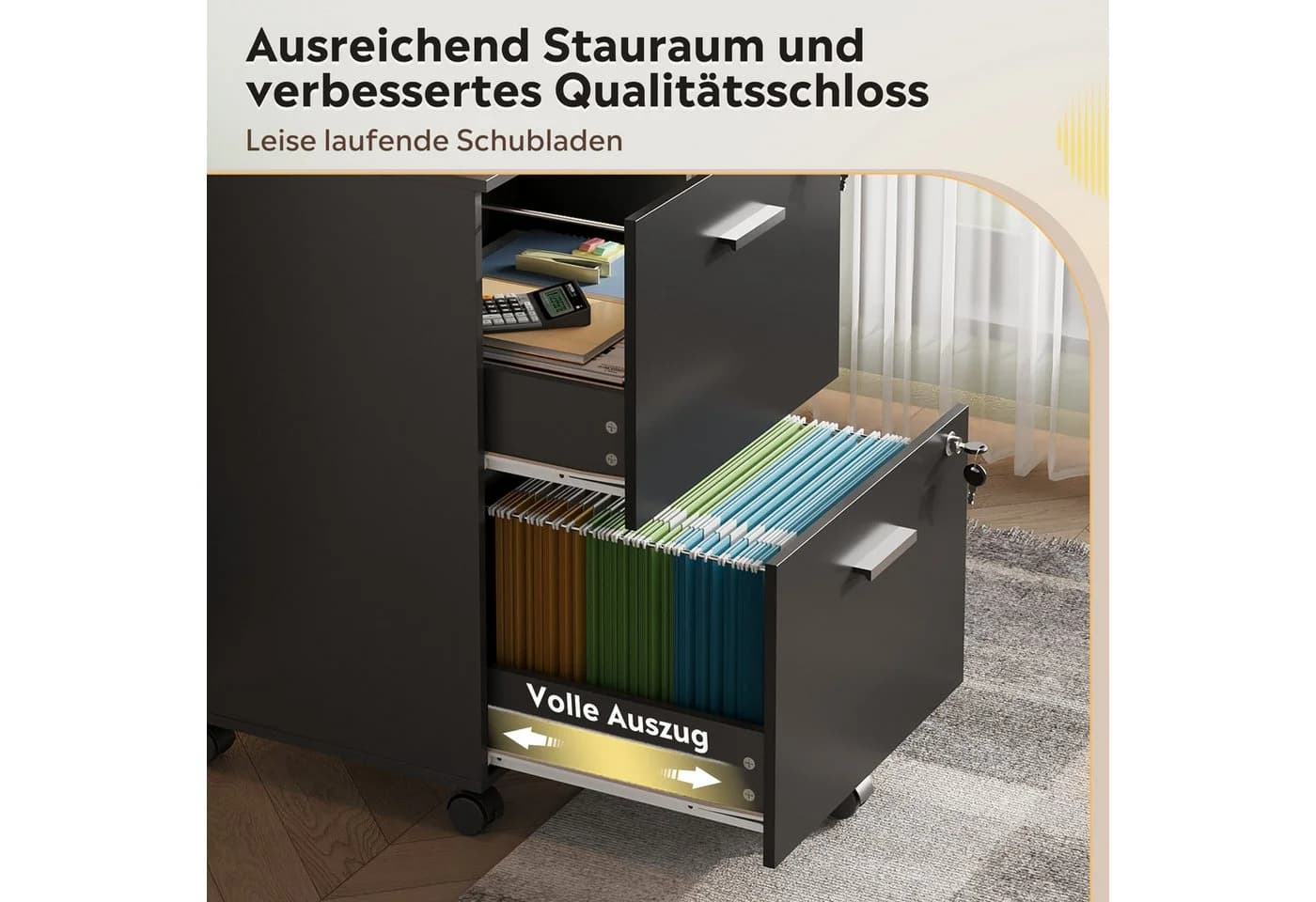 DEVAISE Rollcontainer mit Schubladen Schwarz Weiß - Bild 4
