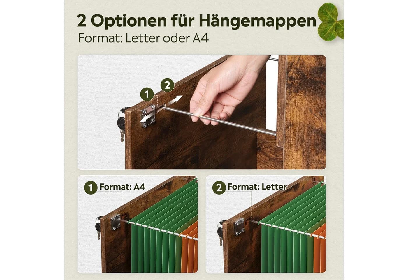 DEVAISE Rollcontainer 3 Schubladen Holzoptik abschließbar - Bild 5