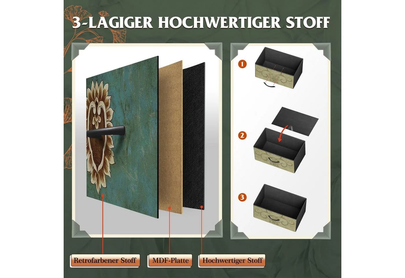 WLIVE Kommode 7 Stoffschubladen Vintagebraun Schwarz Industrial