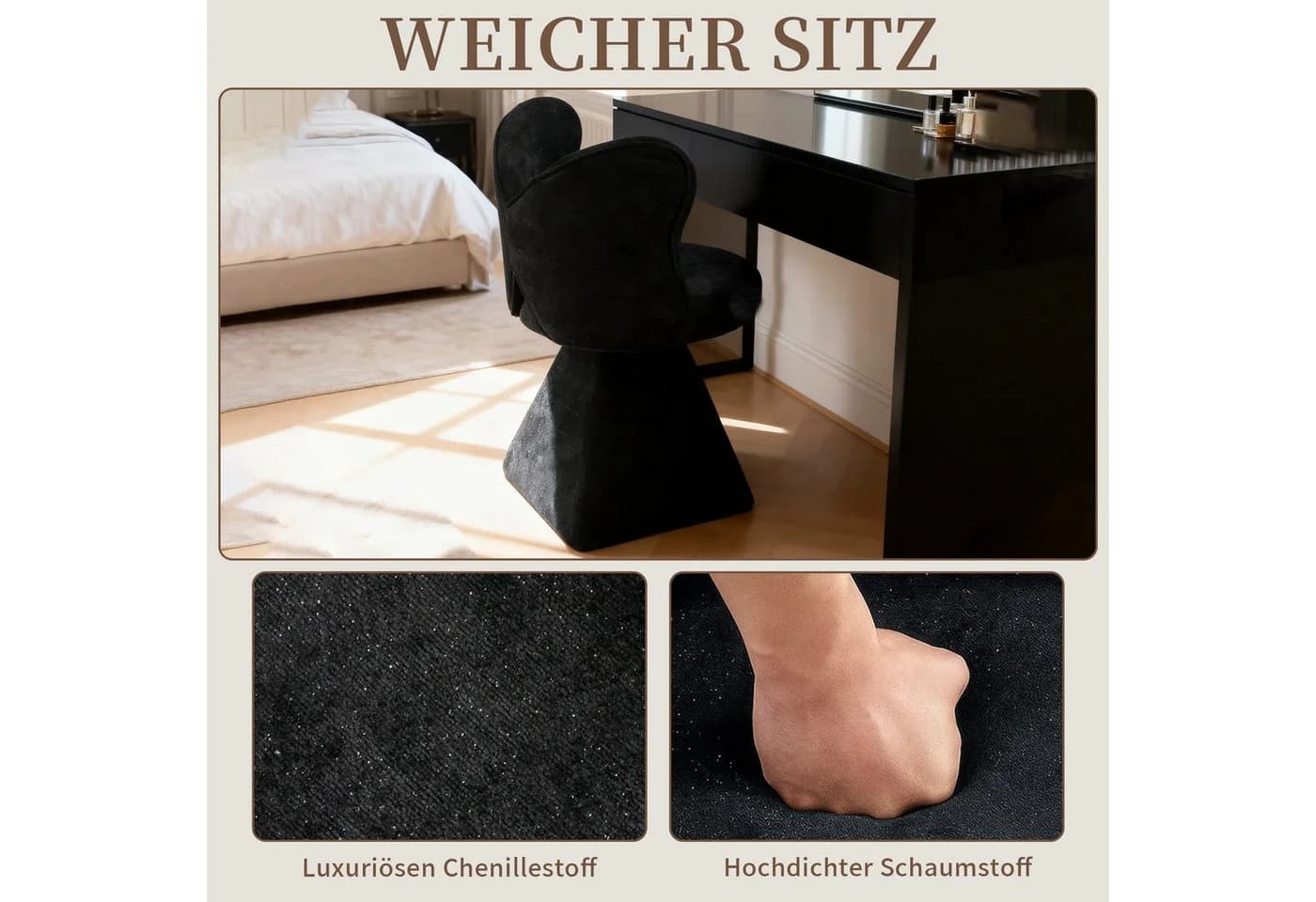 SeedWave Drehsessel Chenillestoff mit 360°-Drehfunktion und Kissen - Bild 3