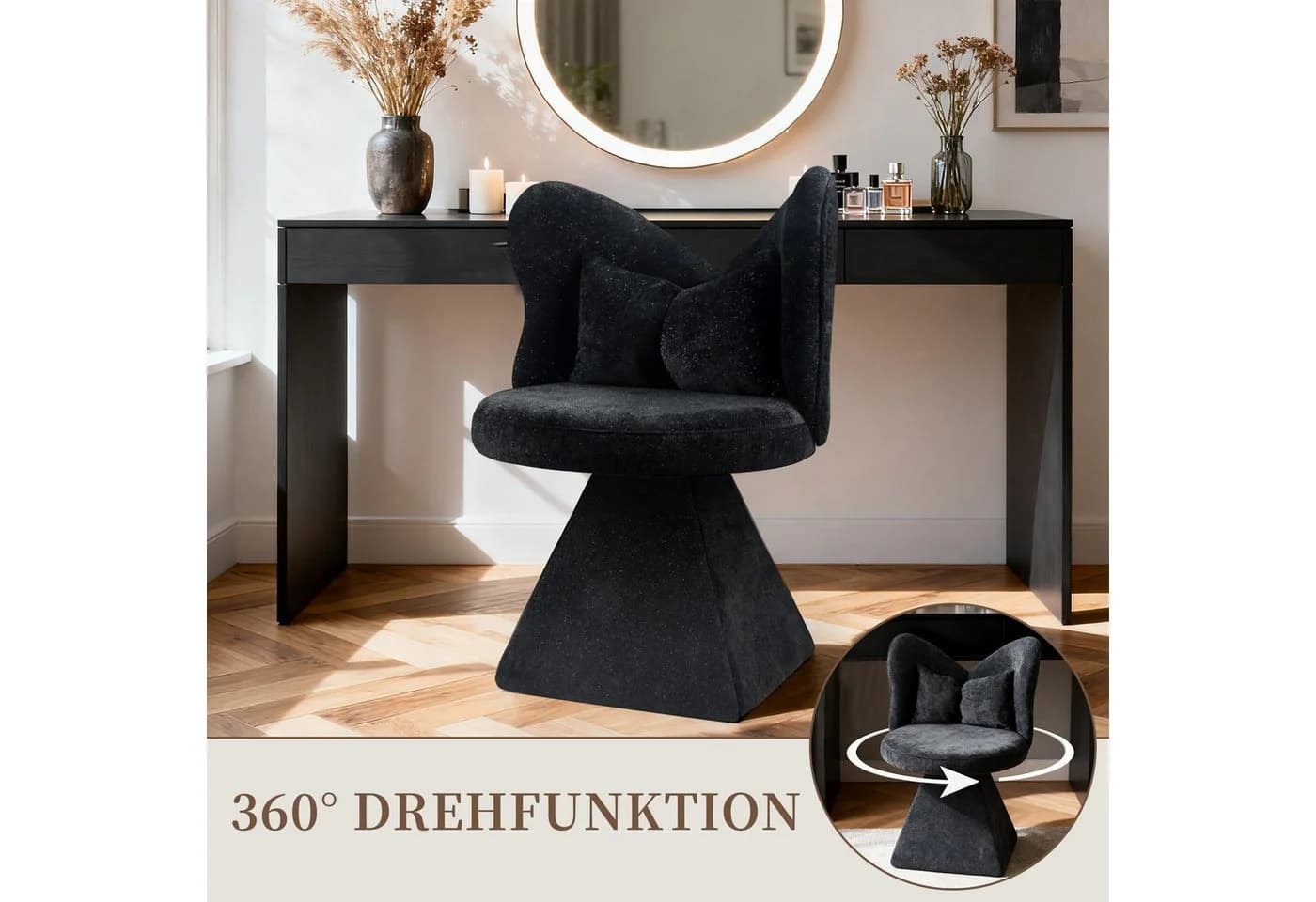 SeedWave Drehsessel Chenillestoff mit 360°-Drehfunktion und Kissen - Bild 4