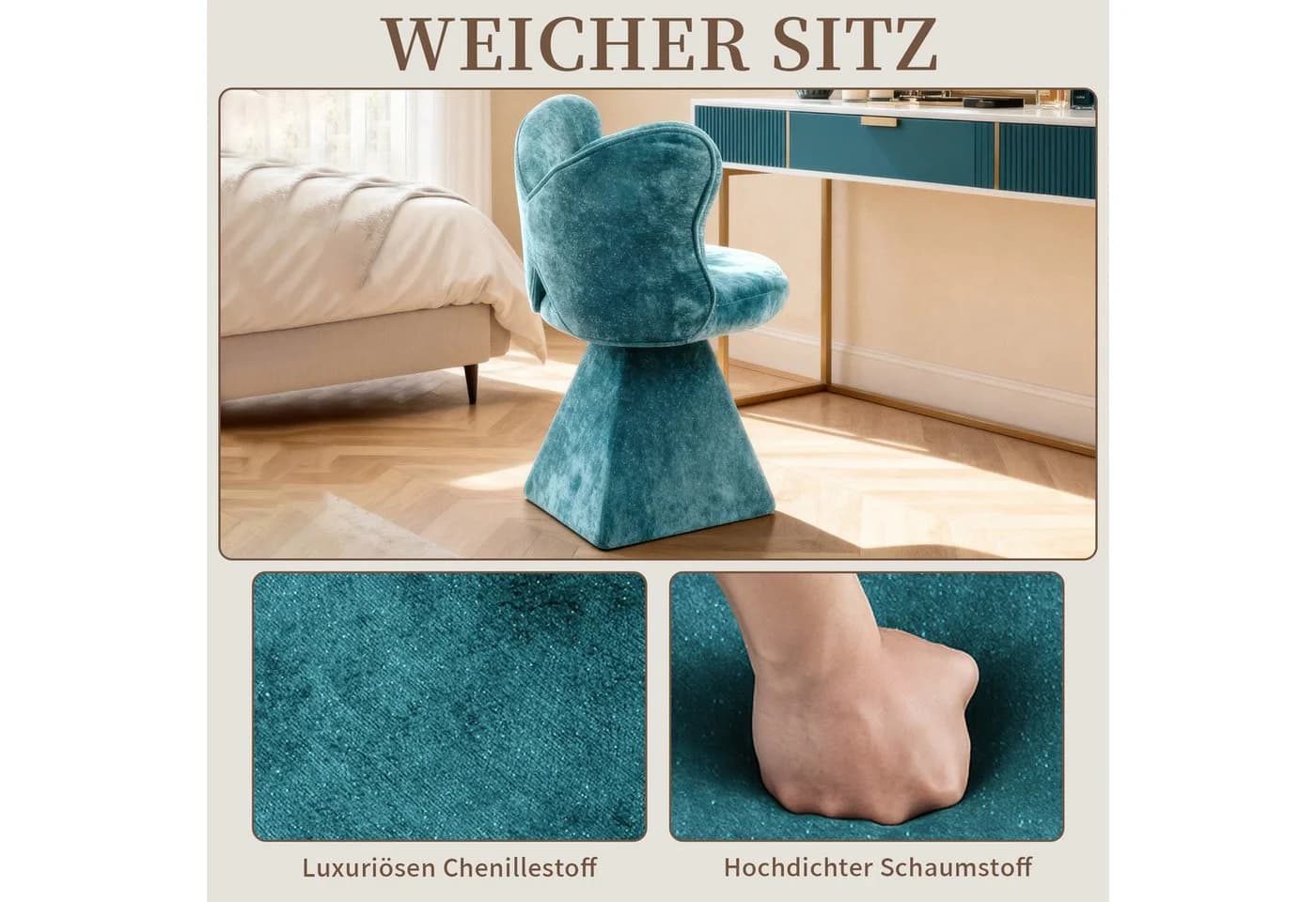 SeedWave Drehsessel Chenillestoff Blau mit 360°-Drehfunktion - Bild 3