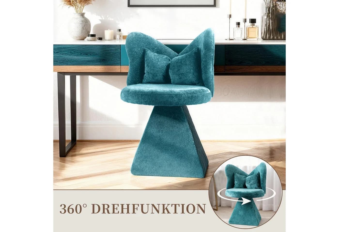 SeedWave Drehsessel Chenillestoff Blau mit 360°-Drehfunktion - Bild 4