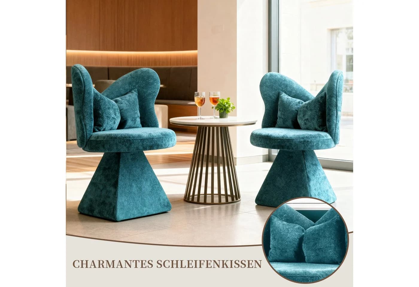 SeedWave Drehsessel Chenillestoff Blau mit 360°-Drehfunktion - Bild 5