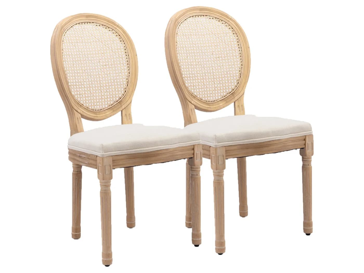 SeedWave Esszimmerstuhl 2er Set Beige Leinen Rattan Massivholz - Bild 2