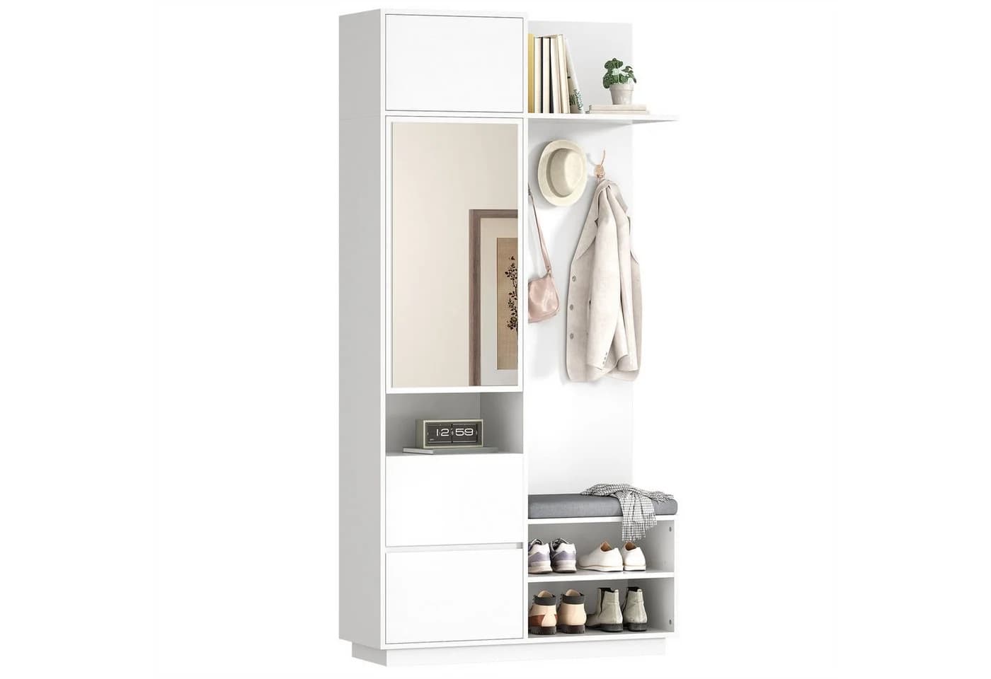 SeedWave Garderobe mit Sitzbank, Spiegel & Stauraum Weiß - Bild 2